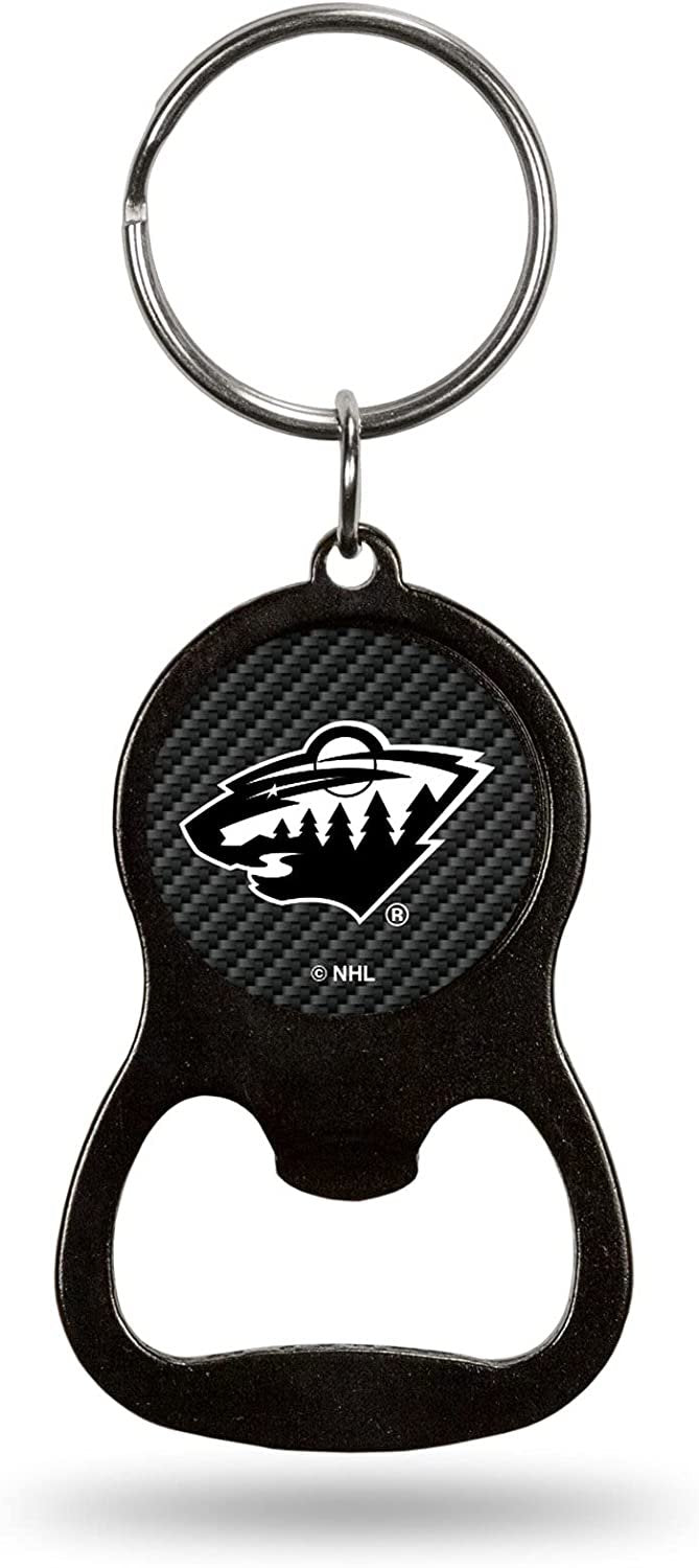 Minnesota Wild Keychain Bottle Opener Carbon Fiber Design Metal Hockey 1