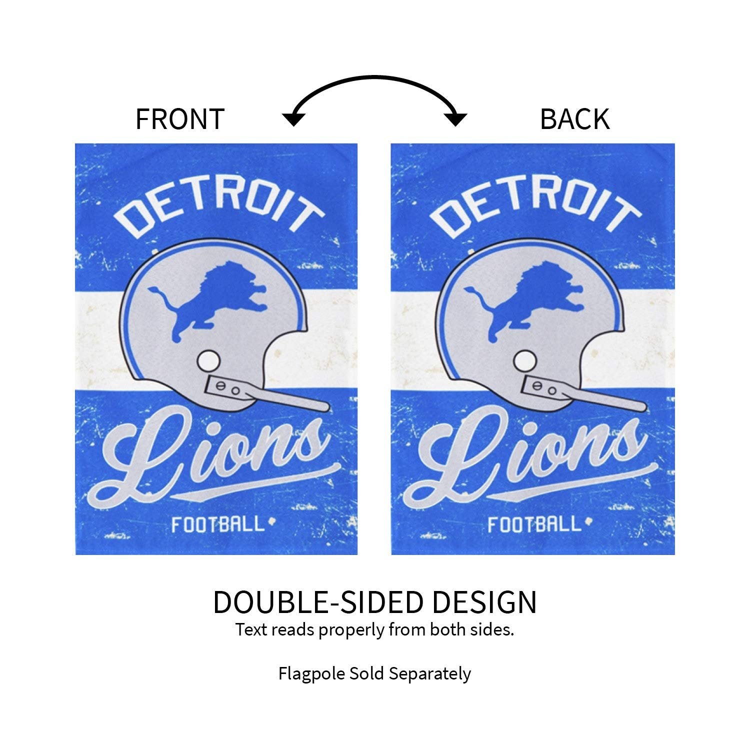 Detroit Lions Premium Double Sided Garden Flag Banner, Vintage Design, Linen, 13x18 Inch, Outdoor, Display Pole Sold Separately 6