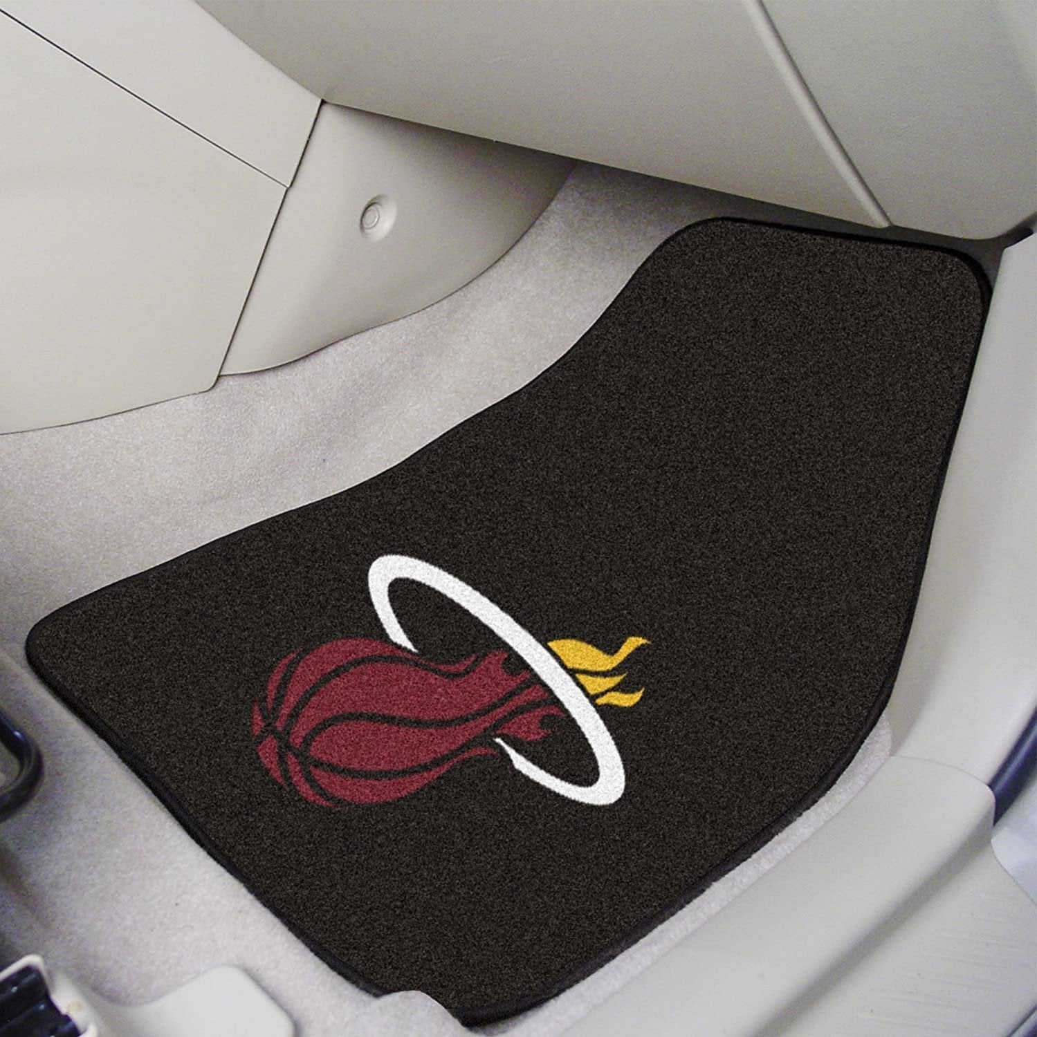 Miami Heat Front Floor Mats, Carpet Car Set, 18x27 Inch, Nylon, Set of 2