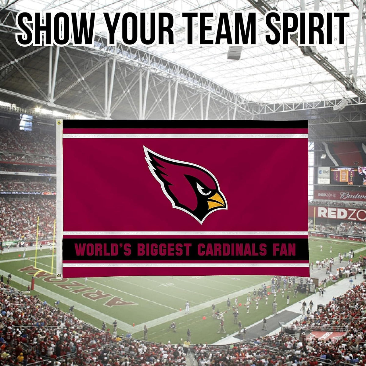 Arizona Cardinals 3x5 Feet Flag Banner, World's Biggest Fan, Metal Grommets, Single Sided, Indoor or Outdoor Use 6