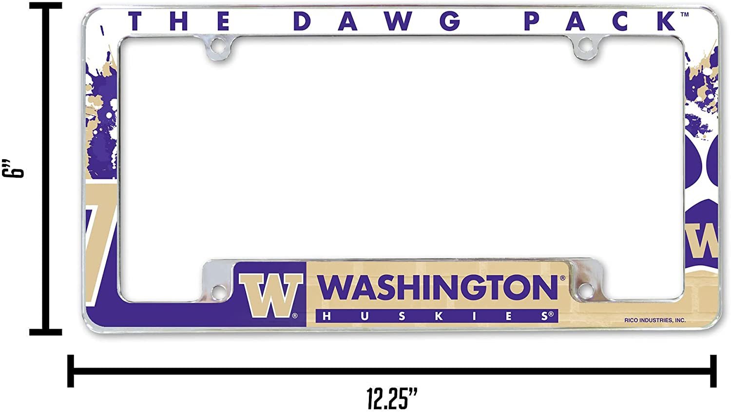 University of Washington Huskies Metal License Plate Frame Chrome Tag Cover 12x6 Inch All Over Design 5