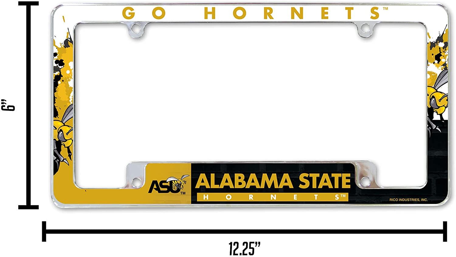 Alabama State University Hornets Metal License Plate Frame Chrome Tag Cover All Over Design 6x12 Inch 5