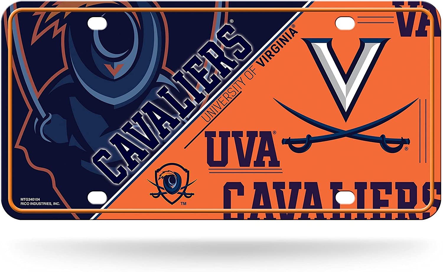 University of Virginia Cavaliers Metal Auto Tag License Plate, Split Design, 6x12 Inch 1