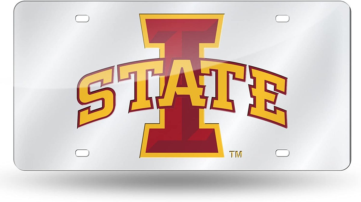 Iowa State University Cyclones Premium Laser Cut Tag License Plate, Mirrored Acrylic Inlaid, 12x6 Inch