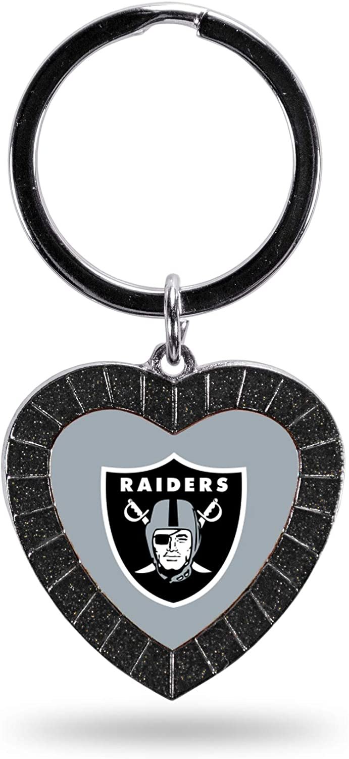 NFL Oakland Raiders NFL Rhinestone Heart Colored Keychain, Black, 3-inches in length
