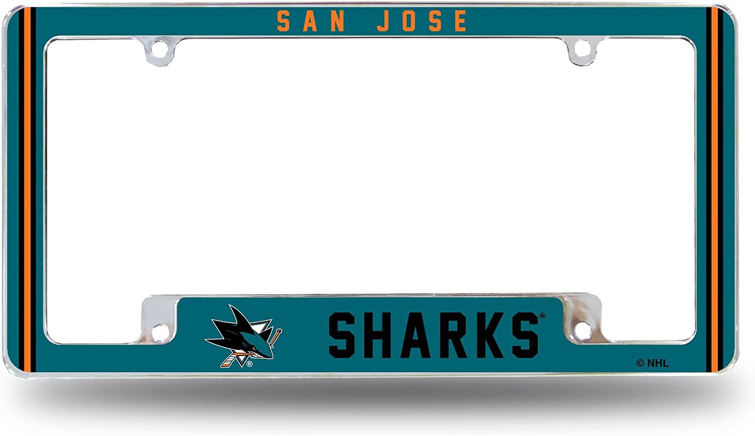 San Jose Sharks Metal License Plate Frame Chrome Tag Cover Alternate Design 6x12 Inch