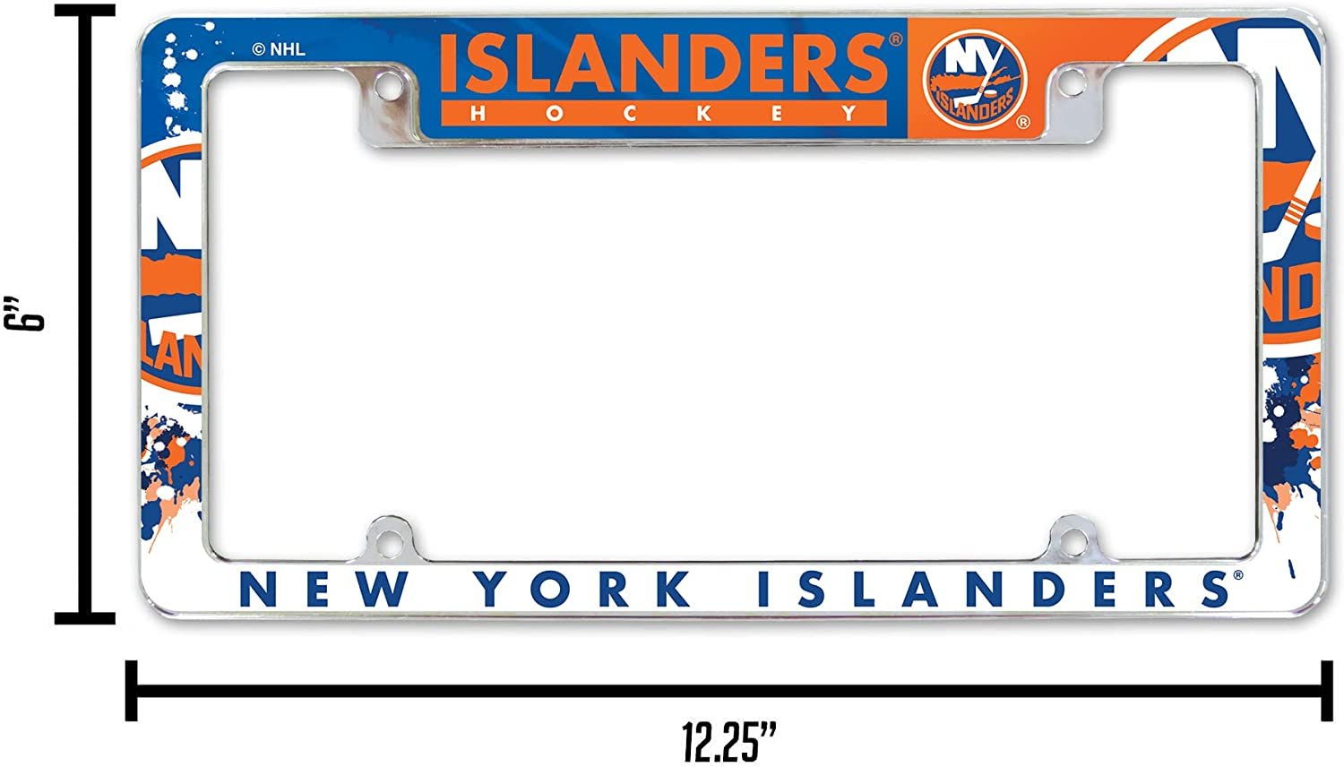 New York Islanders Metal License Plate Frame Chrome Tag Cover, All Over Design, 12x6 Inch 4
