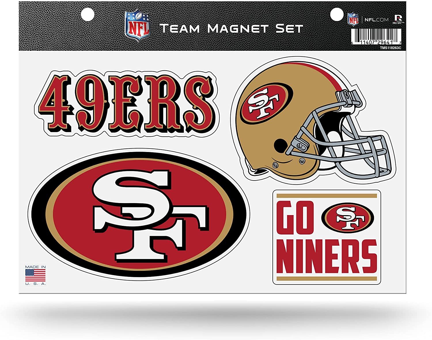 San Francisco 49ers Team Multi Magnet Set, 8.5x11 Inch Auto Home, 4 Piece Sheet 1