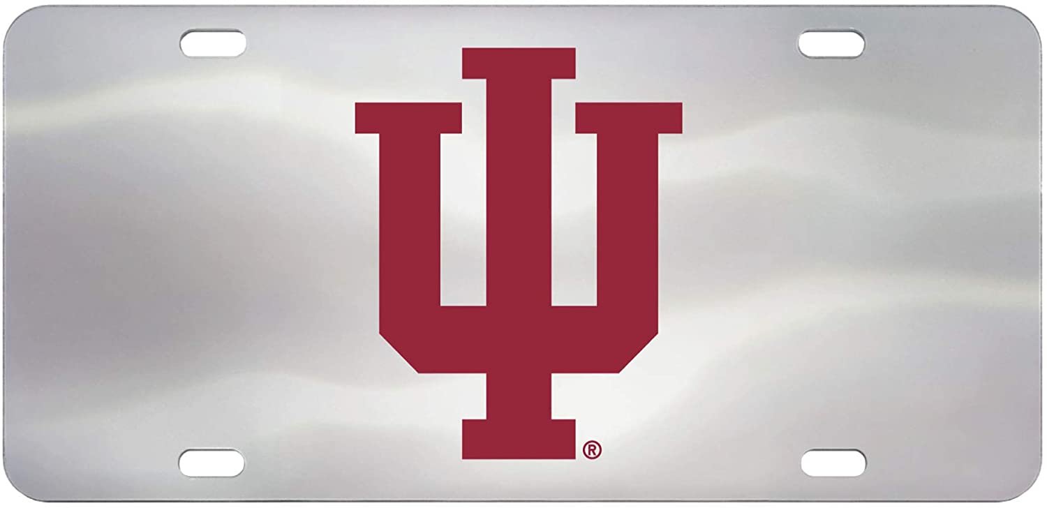Indiana University Hoosiers License Plate Tag, Premium Stainless Steel Diecast, Chrome, Raised Solid Metal Color Emblem, 6x12 Inch