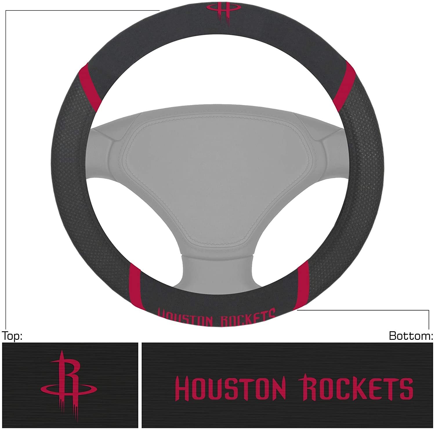 Houston Rockets Steering Wheel Cover Premium Embroidered Black 15 Inch 2