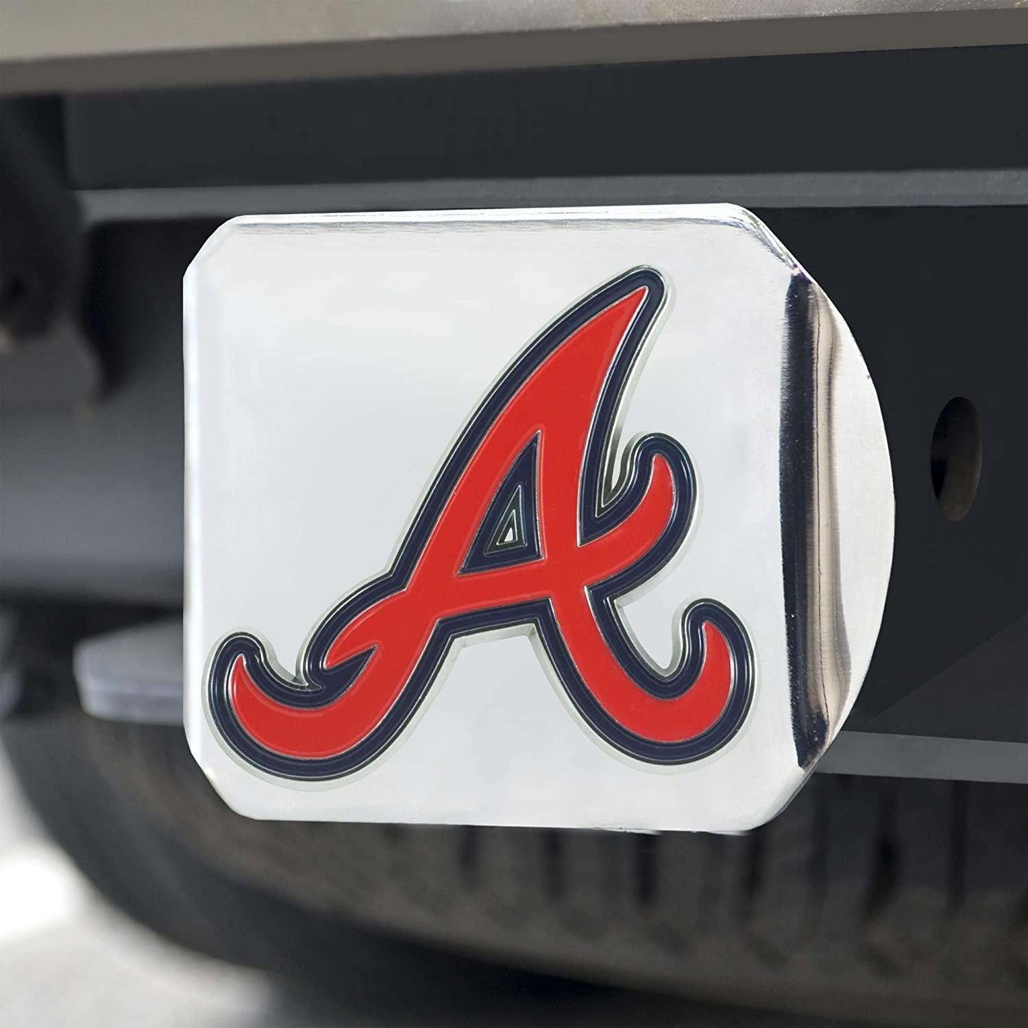 Atlanta Braves Hitch Cover Solid Metal with Raised Color Metal Emblem 2" Square Type III