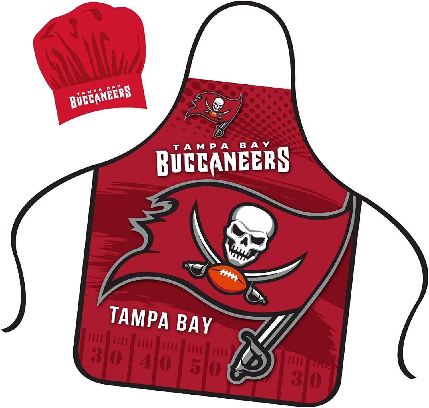 Tampa Bay Buccaneers Apron Chef Hat Set Full Color Universal Size Tie Back Grilling Tailgate BBQ Cooking Host 1