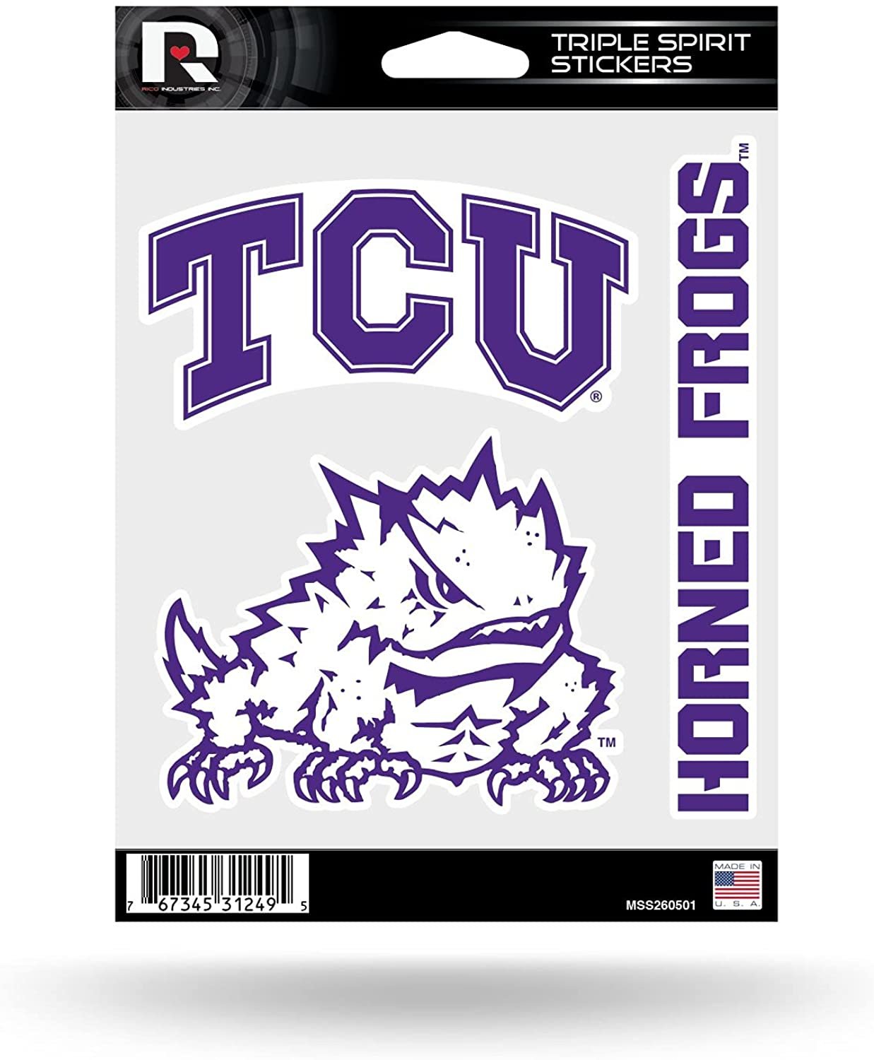 Texas Christian University Horned Frogs TCU 3 Piece Decal Sheet Triple Sticker