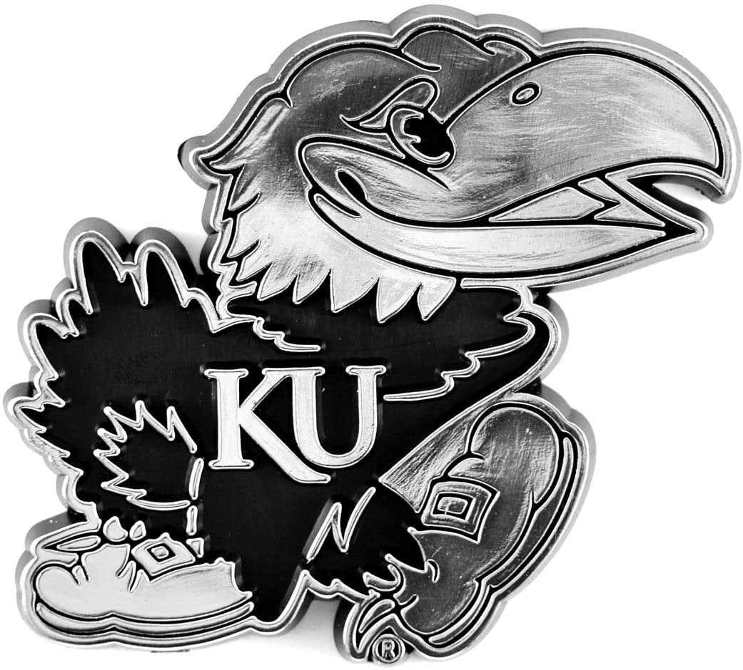 University of Kansas Jayhawks Auto Emblem, Plastic Molded, Silver Chrome Color, Raised 3D Effect, Adhesive Backing 1
