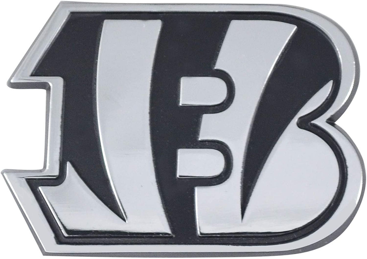 Cincinnati Bengals Premium Solid Metal Raised Auto Emblem, B Logo, Shape Cut, Adhesive Backing