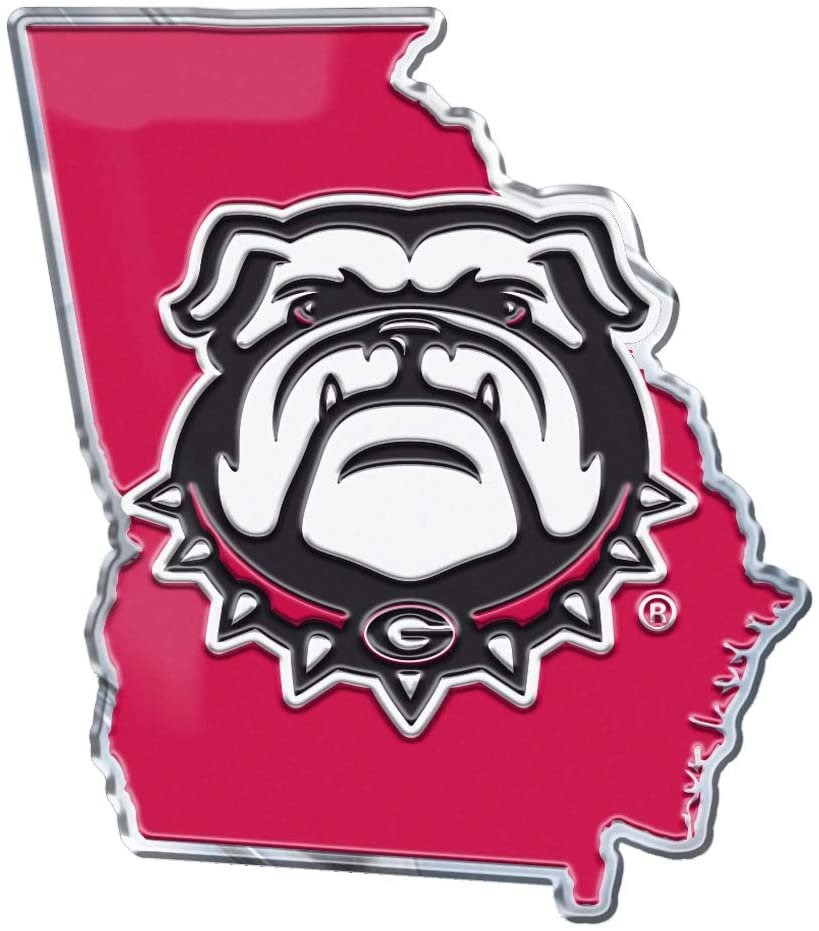 University of Georgia Bulldogs Team State Design Auto Emblem, Aluminum Metal, Embossed Team Color, Raised Decal Sticker, Full Adhesive Backing 1