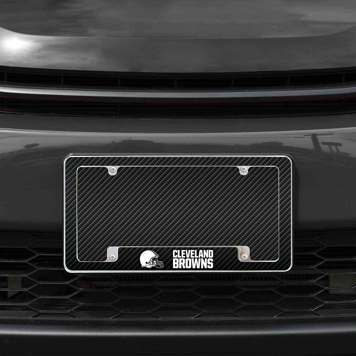 Cleveland Browns Metal License Plate Frame Tag Cover Carbon Fiber Design 12x6 Inch