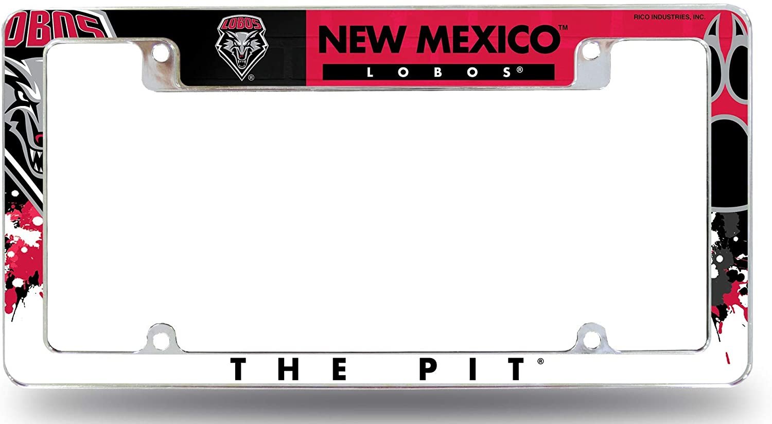 University of New Mexico Lobos Metal License License Plate Frame Tag Cover, All Over Design, 12x6 Inch