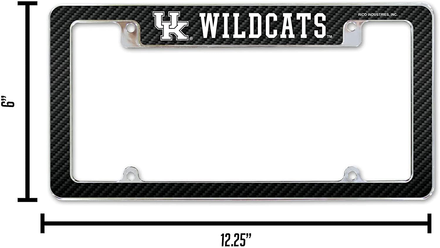 University of Kentucky Wildcats Metal License Plate Frame Chrome Tag Cover Carbon Fiber Design 6x12 Inch 5