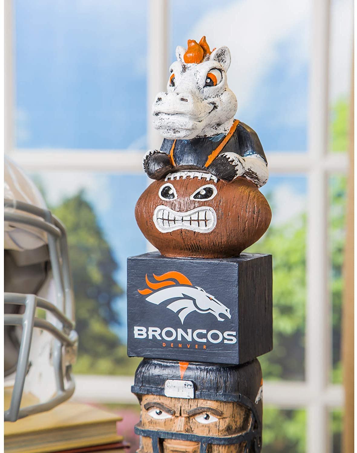 Denver Broncos Garden Statue, Tiki Totem Style, Outdoor or Indoor Use, 16 Inch Tall, Beautiful Hand Painted Resin Construction 6