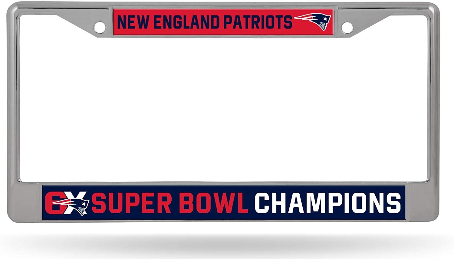 New England Patriots 6X Super Bowl Champions Metal License Plate Chrome Tag Cover 1