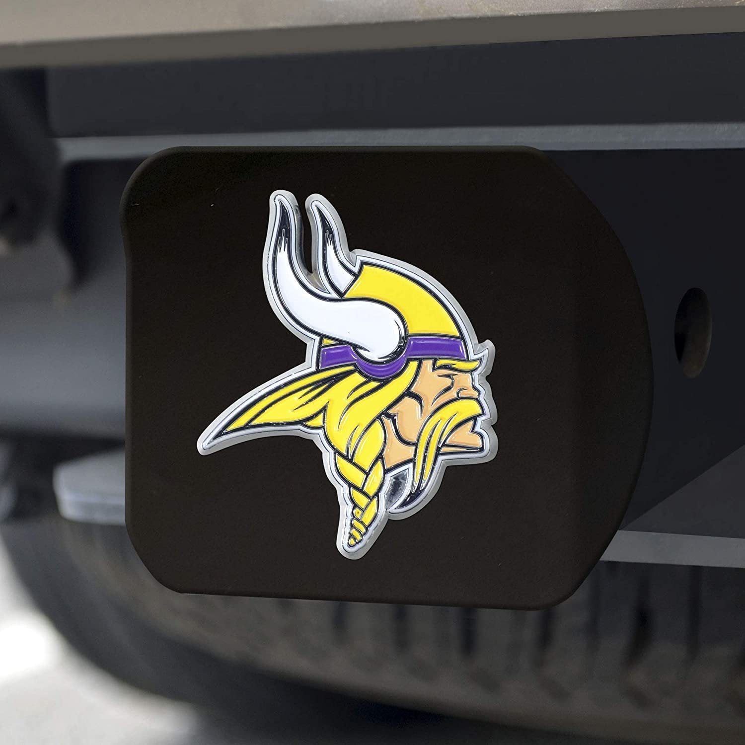 Minnesota Vikings Hitch Cover Solid Black Metal with Color Metal Emblem 2" Square Type III