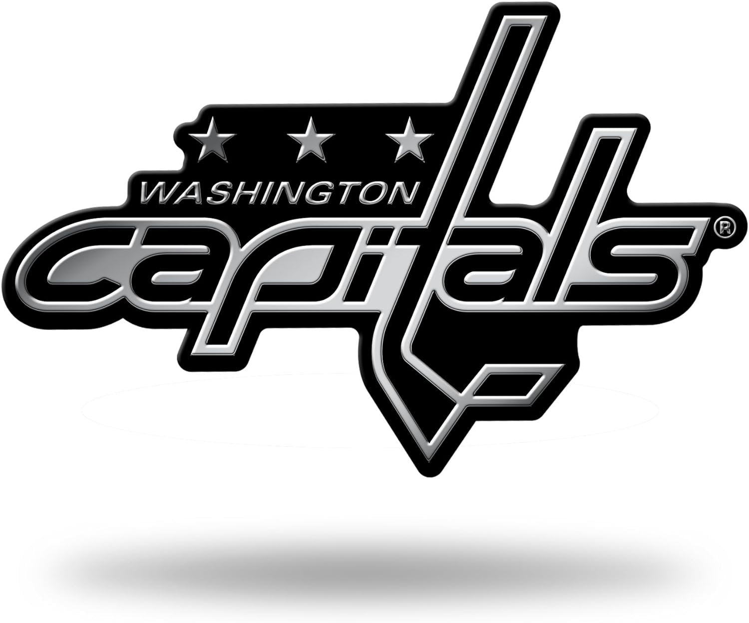 Washington Capitals Auto Emblem, Silver Chrome Color, Raised Molded Plastic, 3.5 Inch, Adhesive Tape Backing