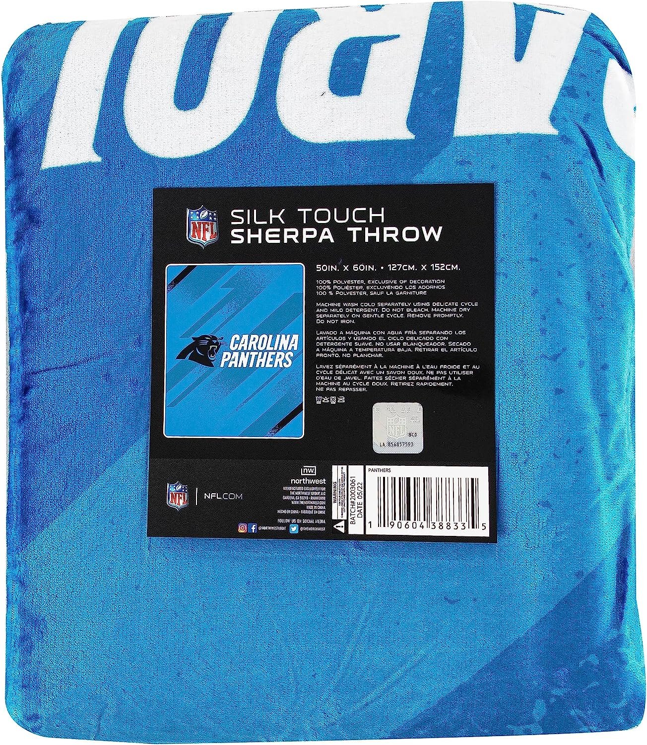 Carolina Panthers Throw Blanket, Sherpa Raschel Polyester, Silk Touch Style, Velocity Design, 50x60 Inch 4