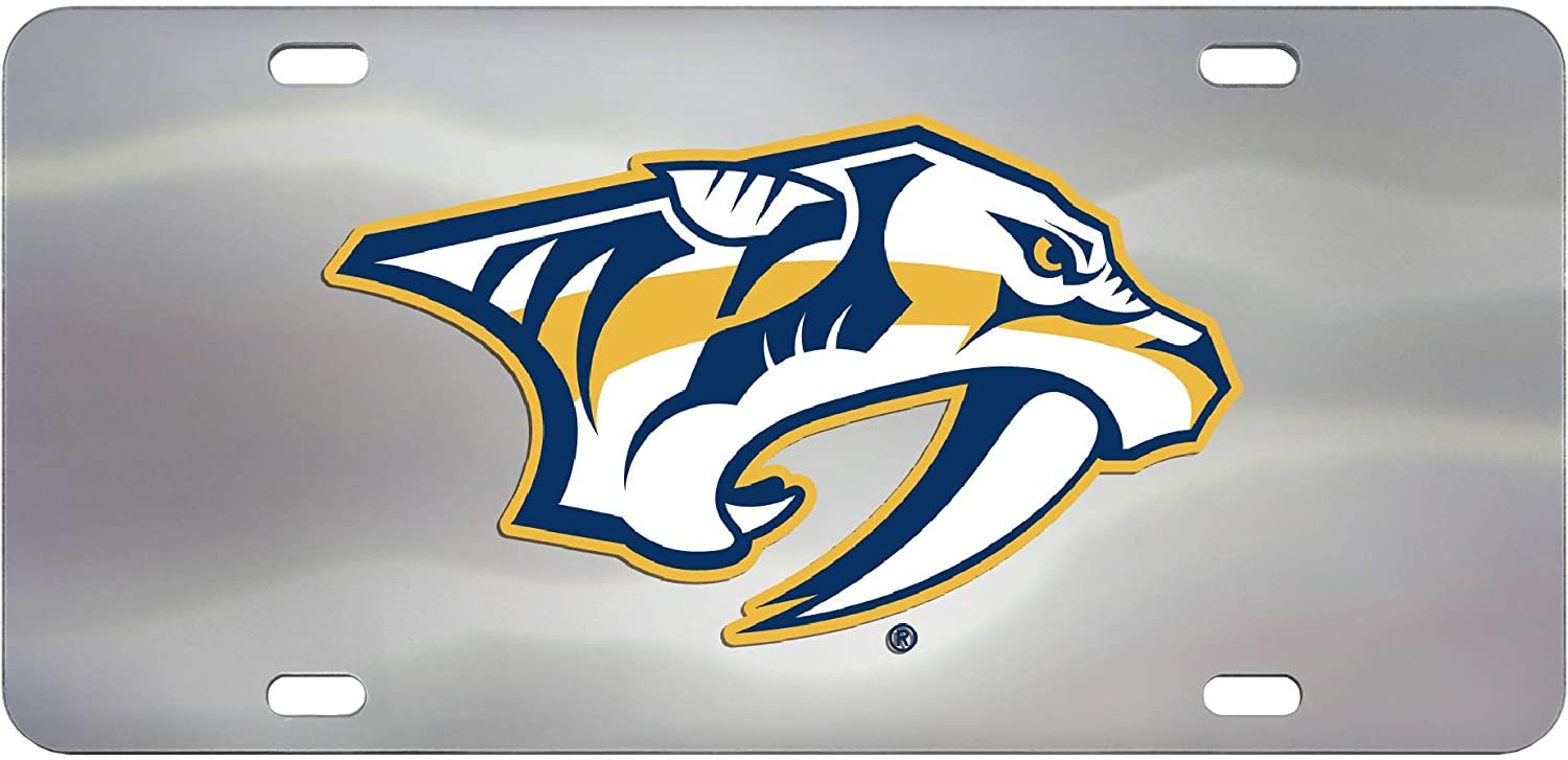 Nashville Predators License Plate Tag, Premium Stainless Steel Diecast, Chrome, Raised Solid Metal Color Emblem, 6x12 Inch