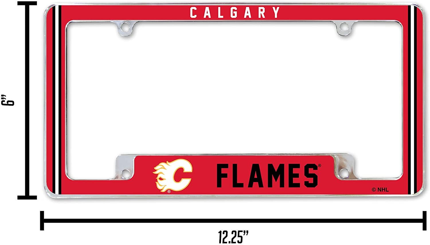 Calgary Flames Metal License Plate Frame Chrome Tag Cover Alternate Design 6x12 Inch 4
