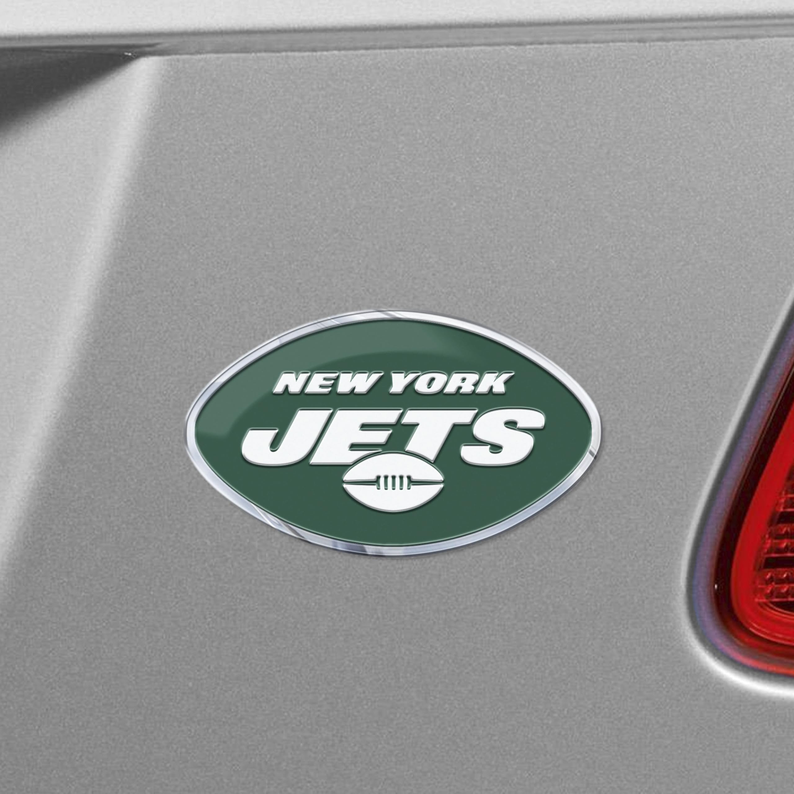 New York Jets Premium Aluminum Metal Raised Auto Emblem, Alternate Logo, Color Embossed, Full Adhesive Backing