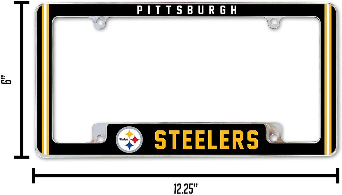 Pittsburgh Steelers Metal License Plate Frame Chrome Tag Cover Alternate Design 6x12 Inch 4