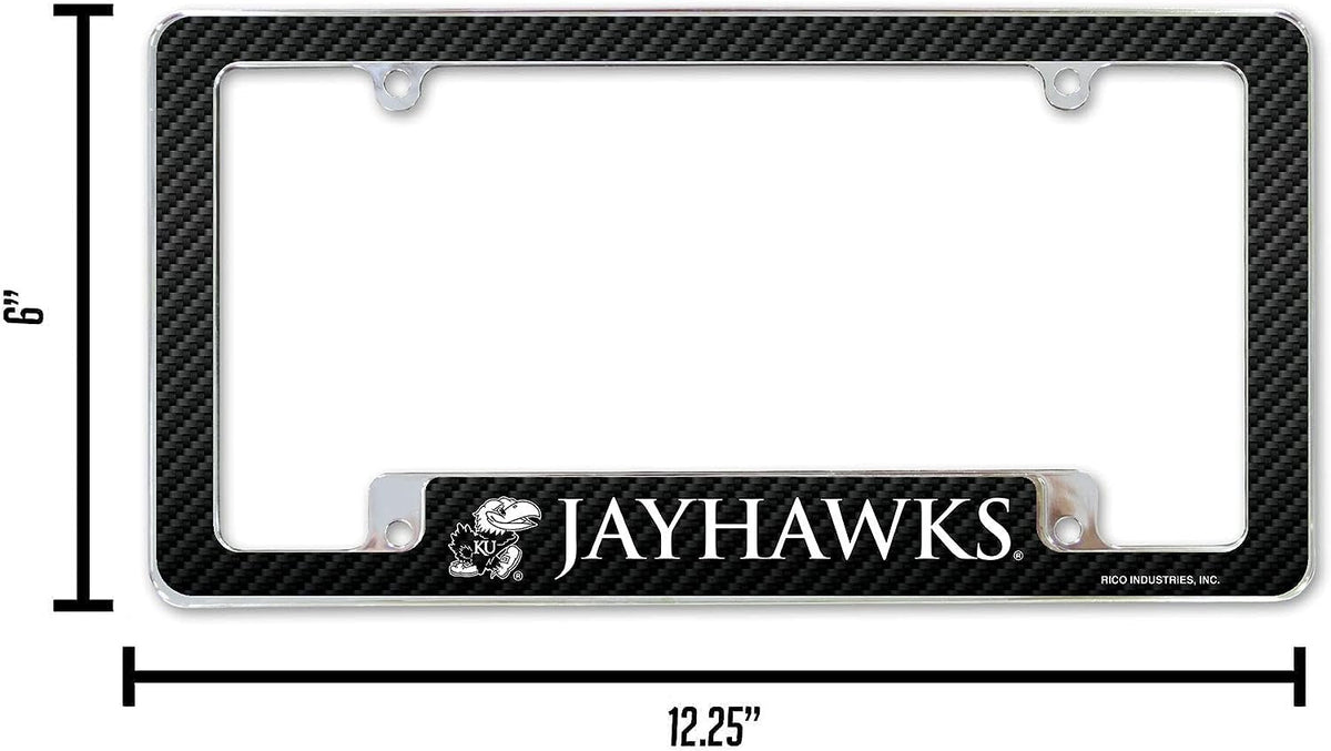 University of Kansas Jayhawks Metal License Plate Frame Chrome Tag Cover 12x6 Inch Carbon Fiber Design 5