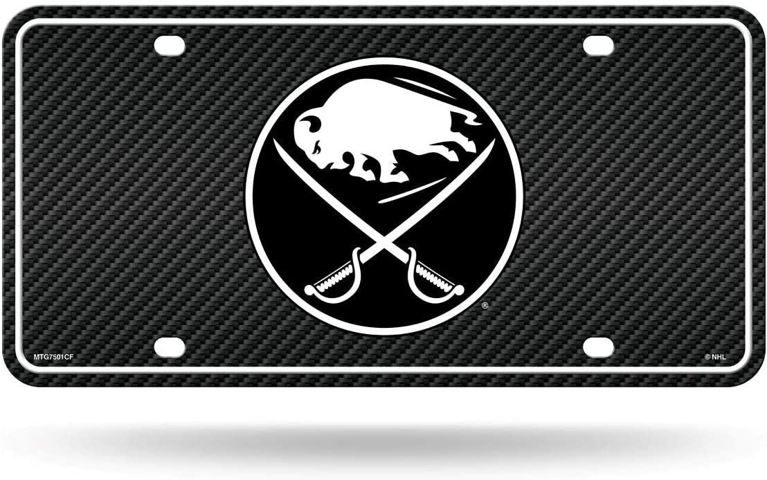 Buffalo Sabres Metal Auto Tag License Plate, Carbon Fiber Design, 6x12 Inch
