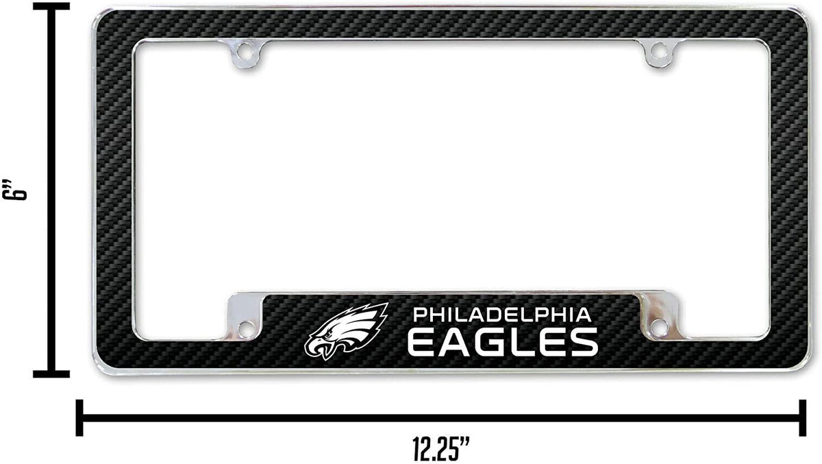 Philadelphia Eagles Metal License Plate Frame Chrome Tag Cover Carbon Fiber Design 6x12 Inch 3
