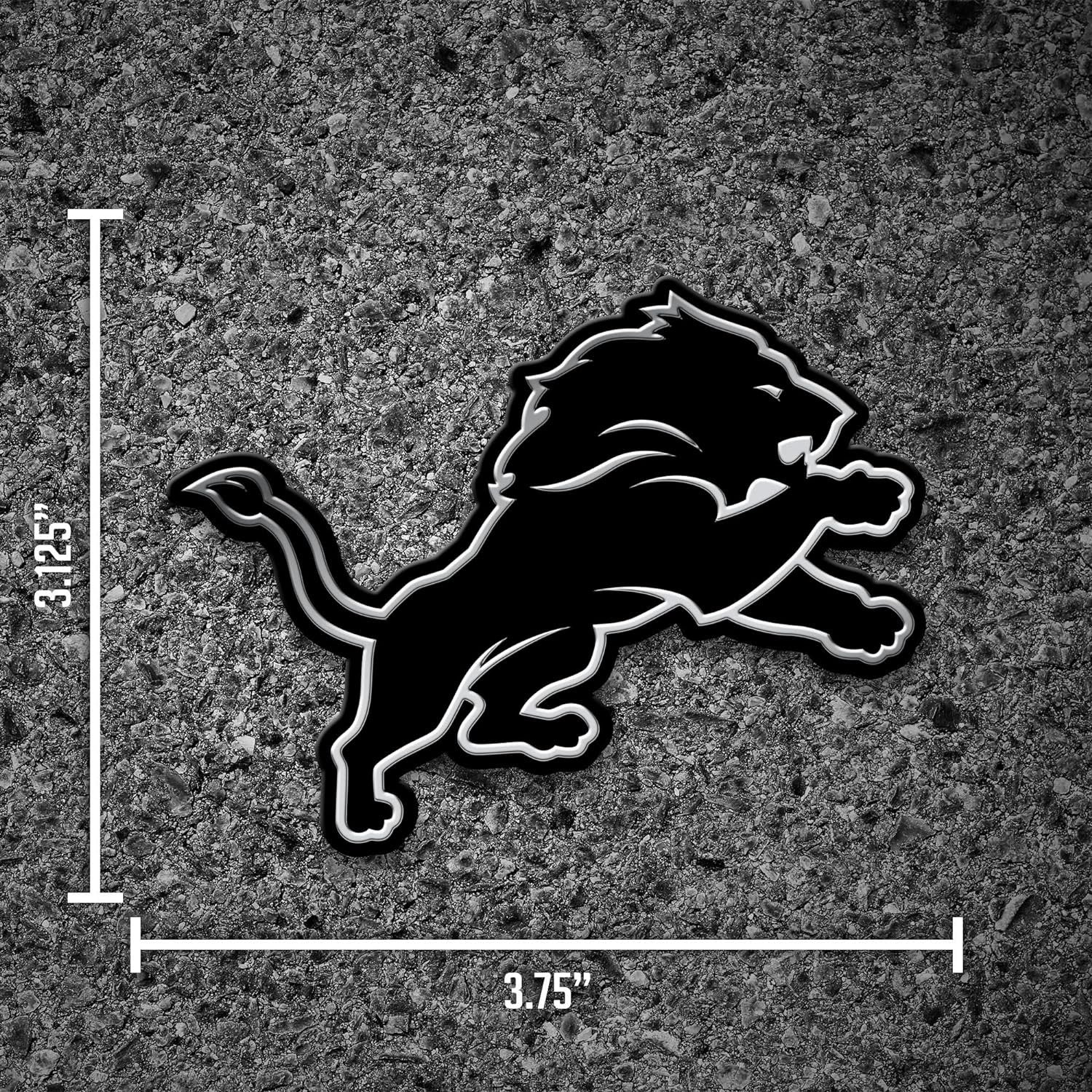 Detroit Lions Auto Emblem, Silver Chrome Color, Raised Molded Plastic, 3.5 Inch, Adhesive Tape Backing 4