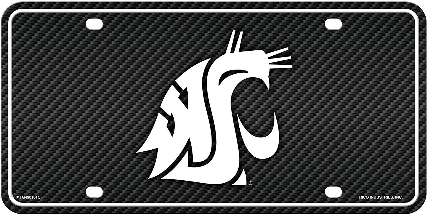 Washington State University Cougars Metal Auto Tag License Plate, Carbon Fiber Design, 6x12 Inch