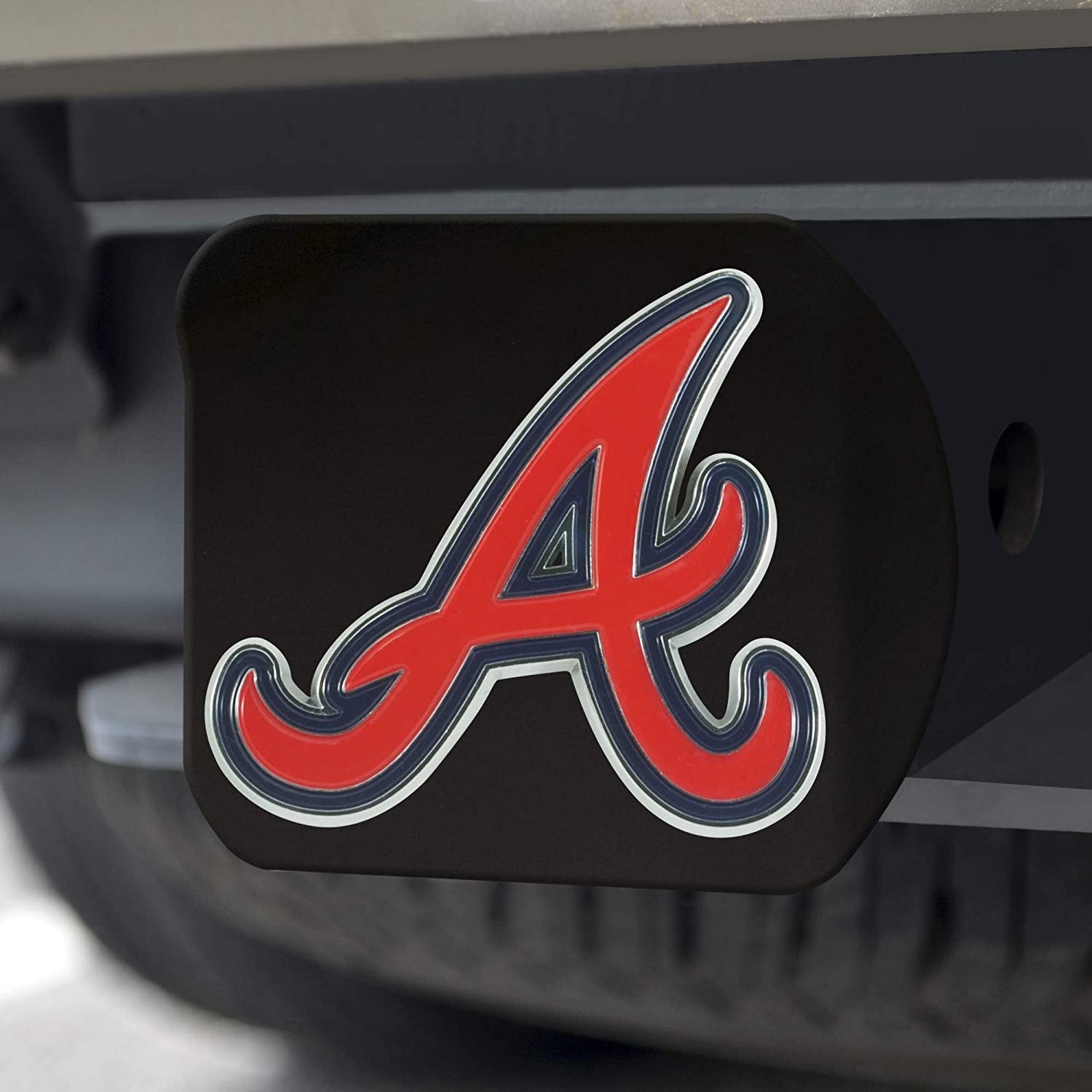 Atlanta Braves Hitch Cover Black Solid Metal with Raised Color Metal Emblem 2" Square Type III