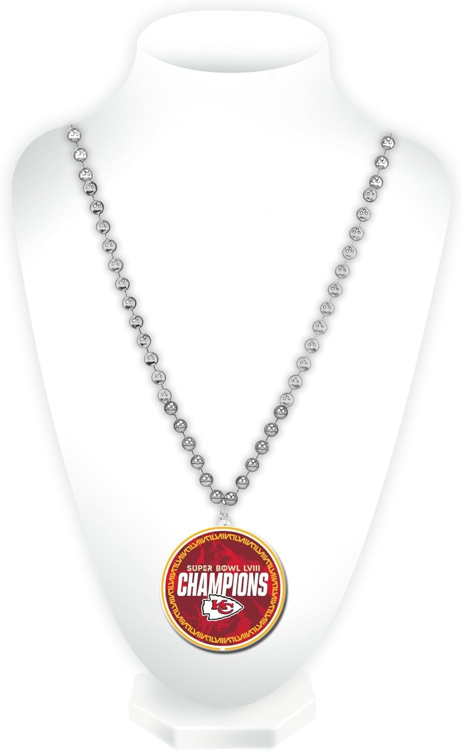 Rico Industries NFL Football Kansas City Chiefs 2024 Super Bowl Champions Bead Necklace with Round Medallion - Great Game Day Accessory 3" x 24" 1