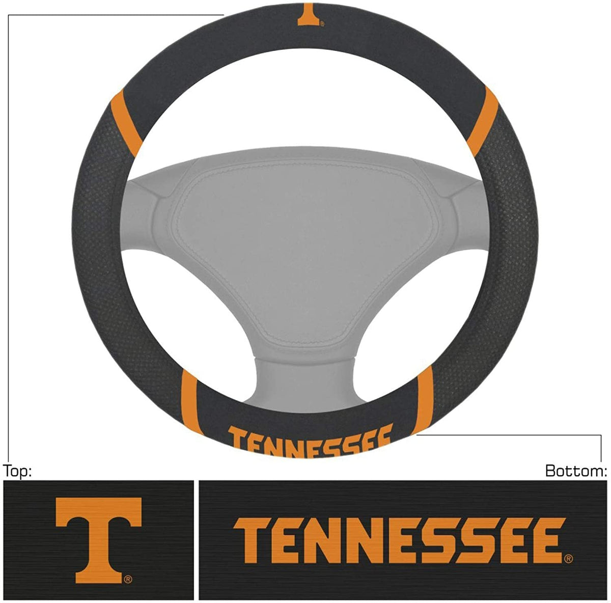 Tennessee Volunteers Steering Wheel Cover Premium Embroidered Black 15 Inch University of