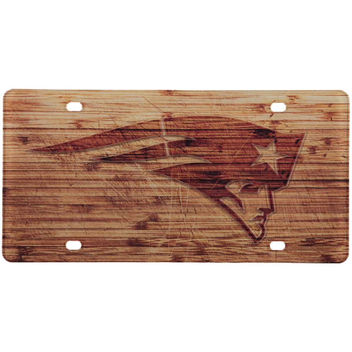 New England Patriots Woodgrain Acrylic License Plate 1