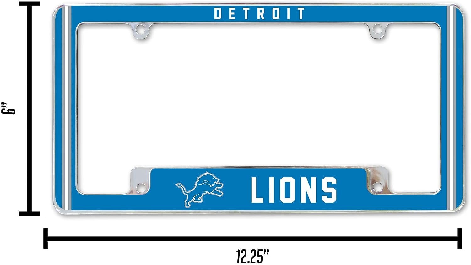 Detroit Lions Metal License Plate Frame Chrome Tag Cover Alternate Design 6x12 Inch 3