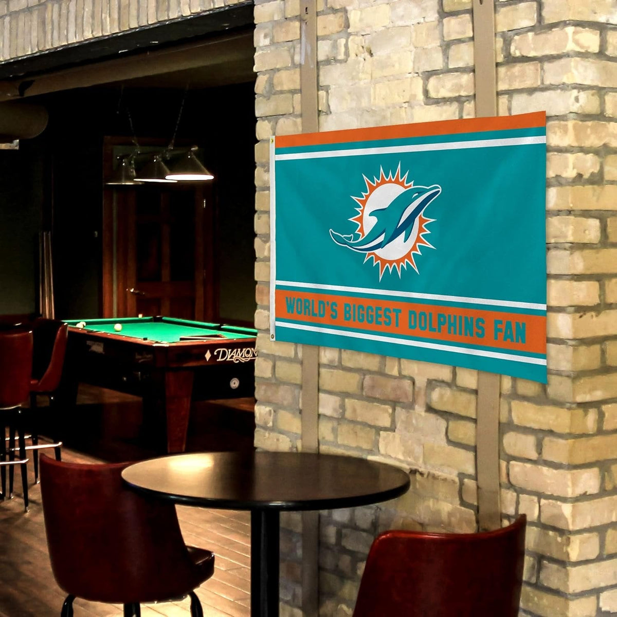Miami Dolphins 3x5 Feet Flag Banner, World's Biggest Fan, Metal Grommets, Single Sided, Indoor or Outdoor Use 5