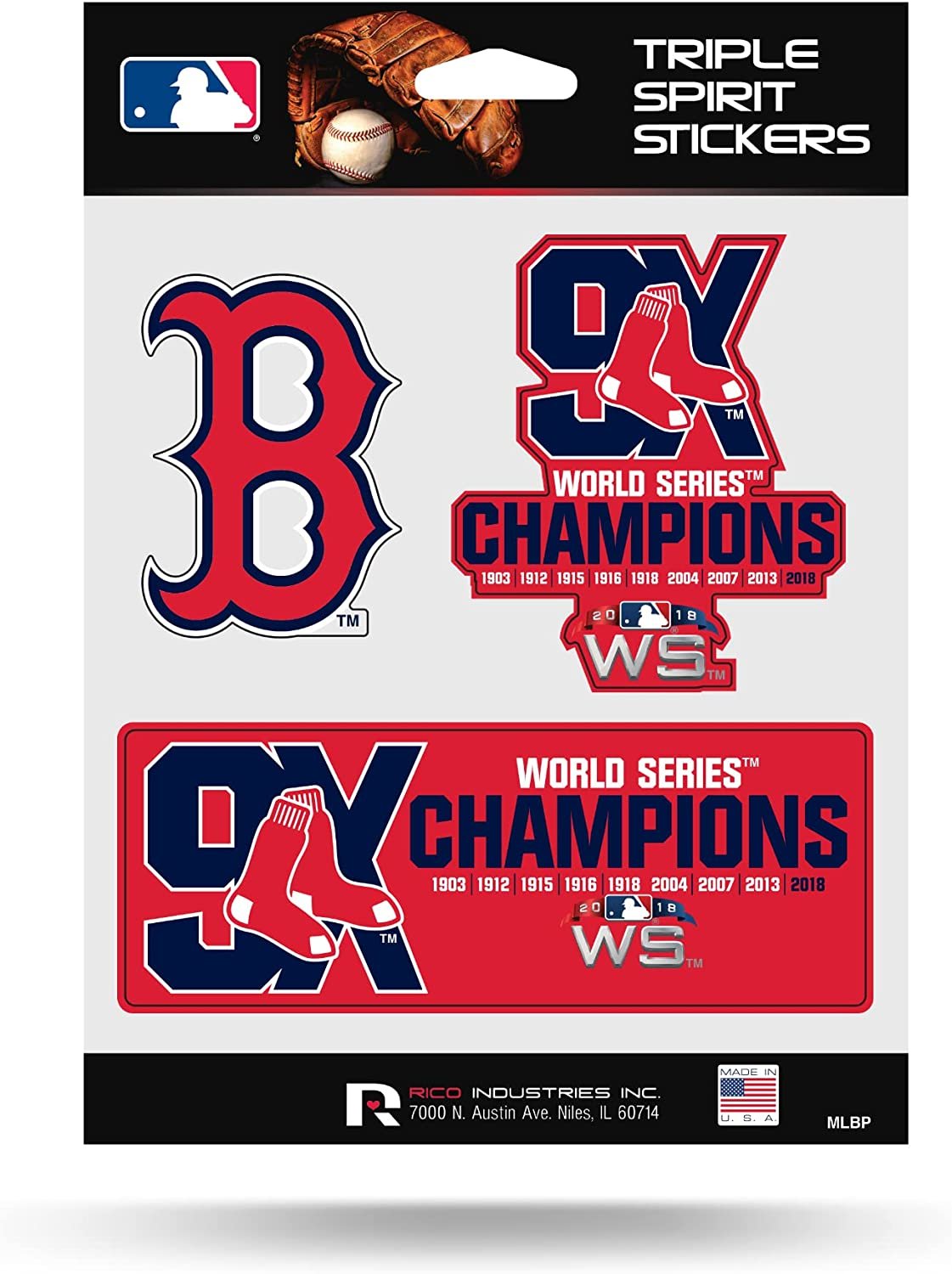 Rico MSS39WS9X Red Sox 9 Time World Series Champions Triple Spirit Stickers