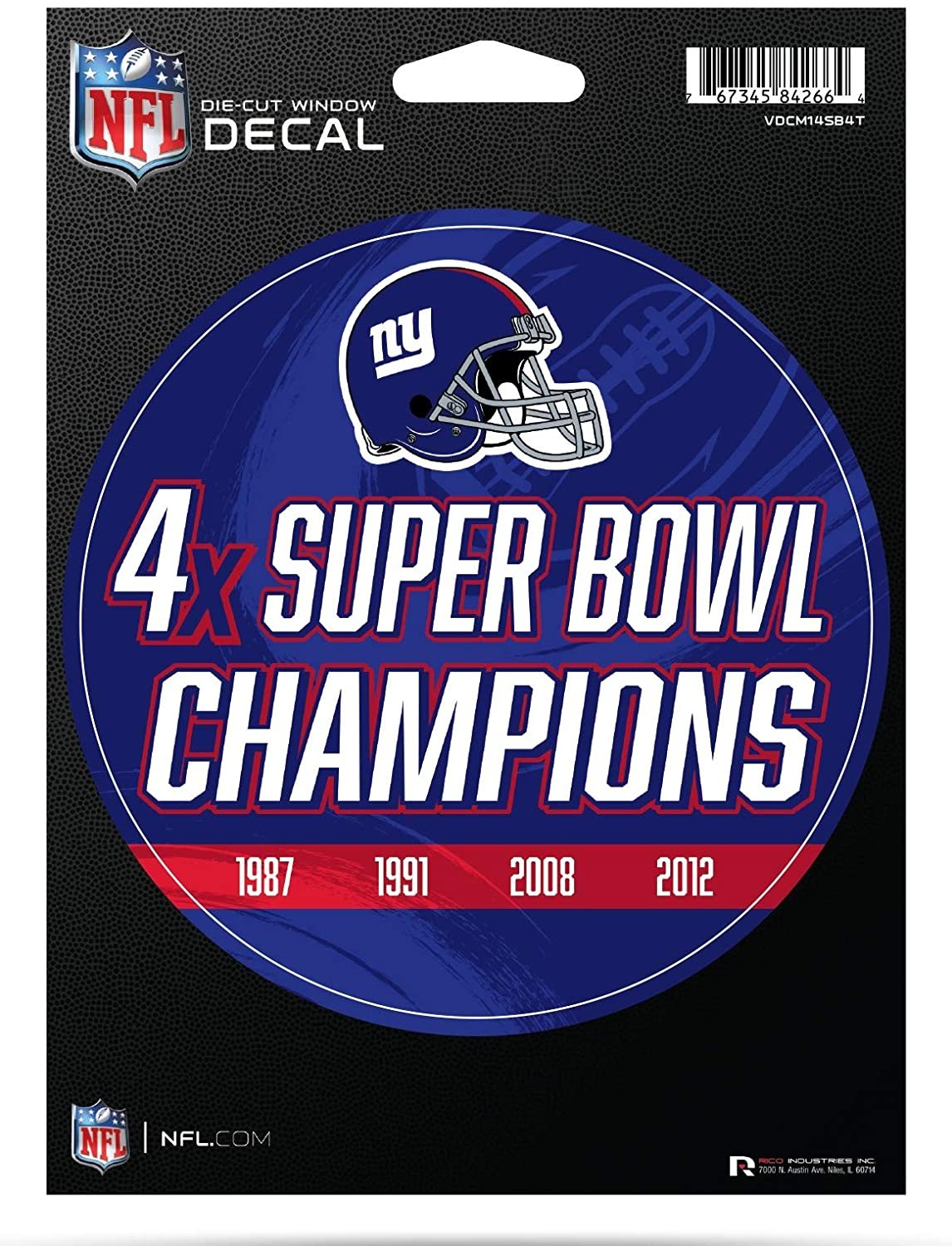 New York Giants 5" Decal Sticker 4X Time Champions Flat Vinyl Auto Emblem Football 1