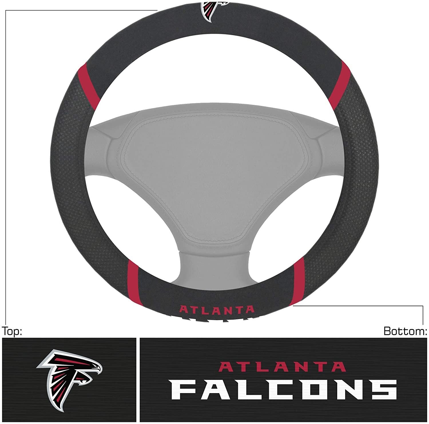 Atlanta Falcons Premium 15 Inch Black Emroidered Steering Wheel Cover 2