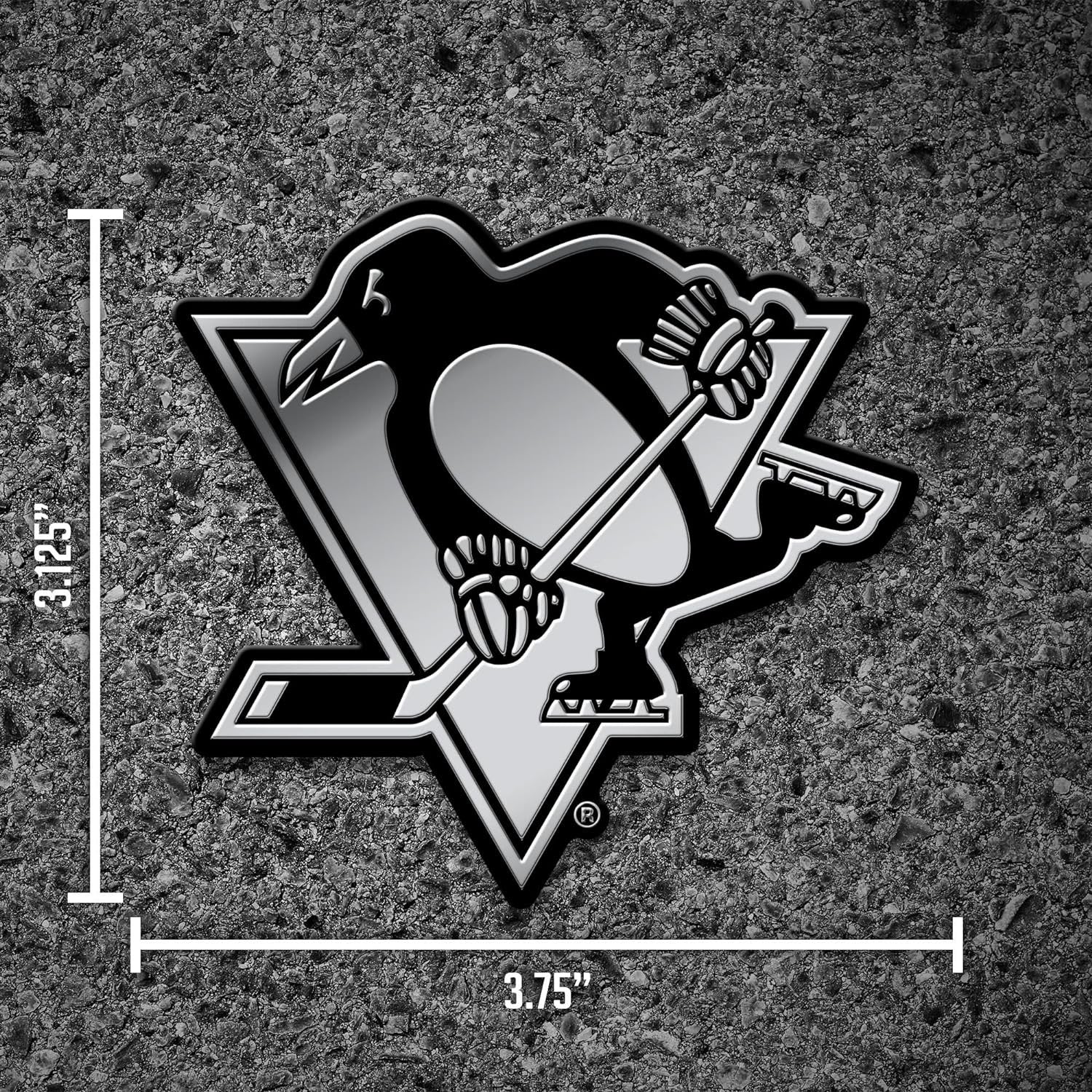 Pittsburgh Penguins Auto Emblem, Silver Chrome Color, Raised Molded Plastic, 3.5 Inch, Adhesive Tape Backing 4