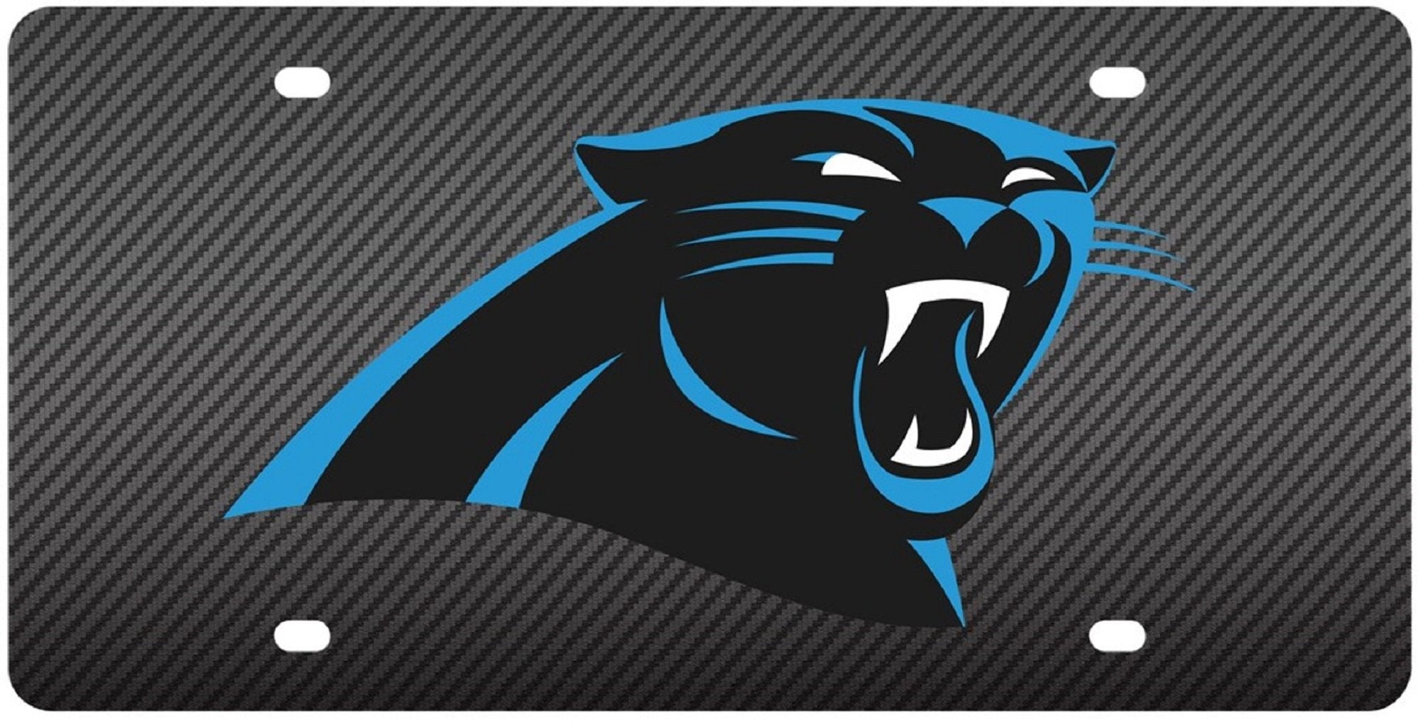 Carolina Panthers Premium Laser Cut Tag License Plate, Carbon Fiber Design, Mirrored Acrylic Inlaid, 12x6 Inch 1