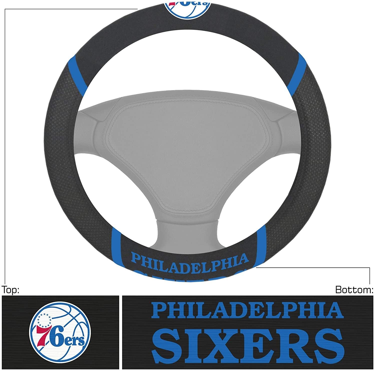Philadelphia 76ers Premium 15 Inch Black Emroidered Steering Wheel Cover 2