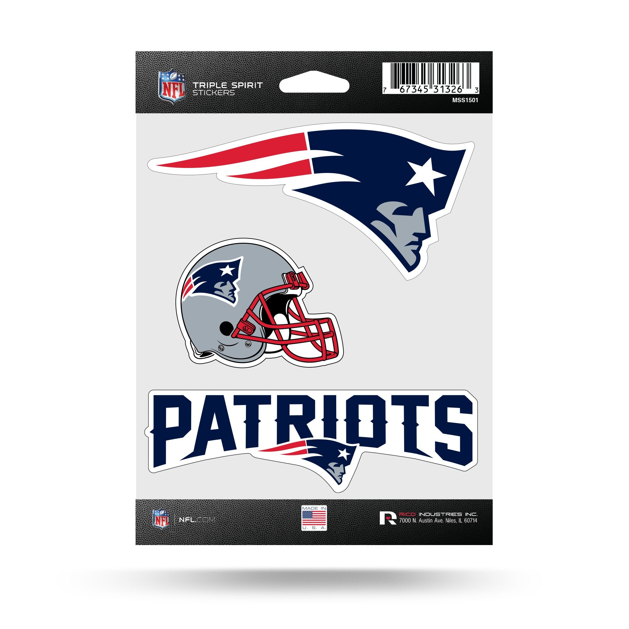 New England Patriots Multi Sticker Triple Decal Flat Vinyl 5x7 Inch Sheet Auto Home 1